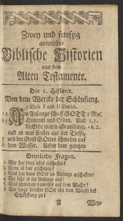 Zwey und funfzig auserlesene Biblische Historien aus dem Alten Testamente.