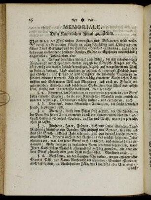 Memoriale, Dem Kaiserlichen Fiscal zuzustellen. - Memoriale, Denen Advocaten und Procuratoren zuzustellen.