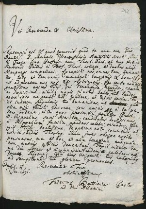 1 lat. Brief, Basel 16.6.1696