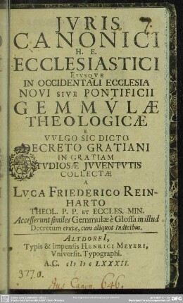 Iuris canonici ecclesiastici gemmulae theologicae : s. ecclesiastici