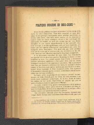 Politique Indigène en Indo-Chine.