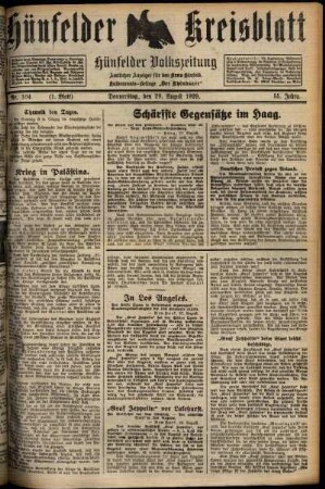 Erste Ausgabe vom Donnerstag, den 29. August 1929.