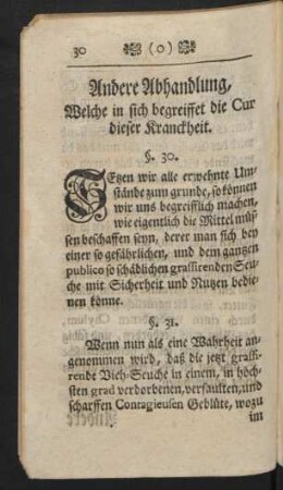 Andere Abhandlung, Welche in sich begreiffet die Cur dieser Kranckheit