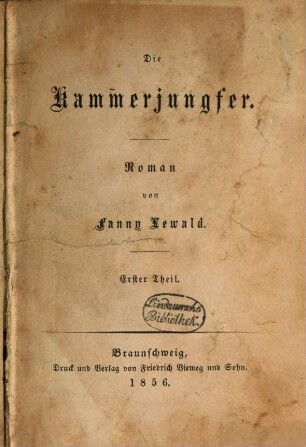 Die Kammerjungfer : Roman von Fanny Lewald, 1