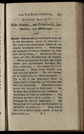 Drittes Kapitel. Ueber Kummer, und Schwermuth; ihre Abarten, und Wirkungen.