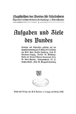 1: Flugschriften des Bundes für Schulreform - 1.1910