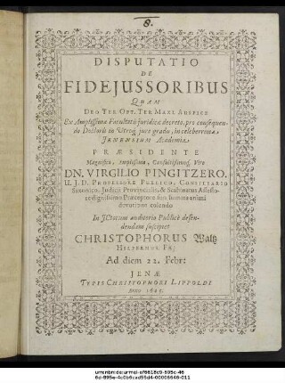 Disputatio De Fideiussoribus