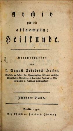 Archiv für die allgemeine Heilkunde. 2. 1792