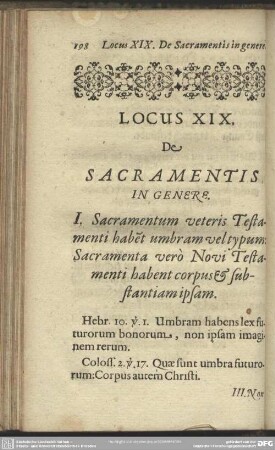 Locus XIX. De Sacramentis In Genere