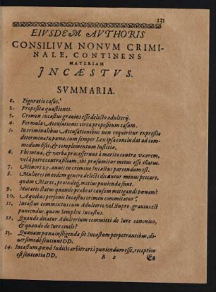 Eiusdem Authoris Consilium Nonum Continens Materiam Incaestus.