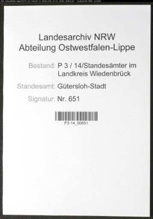Sterberegister Standesamt Gütersloh-Stadt