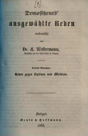 Demosthenes' ausgewählte Reden, 3. Reden gegen Leptines und Meidias