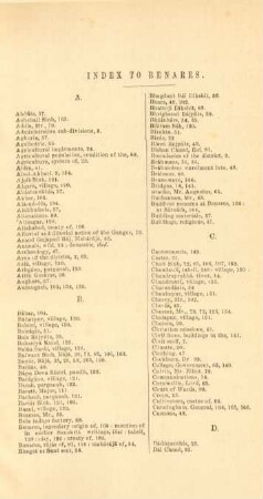 Index to Benares