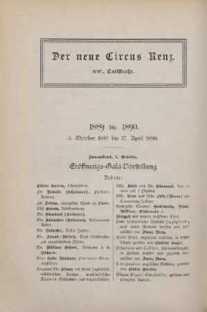 1889 bis 1890, 5. October 1889 bis 17. April 1890