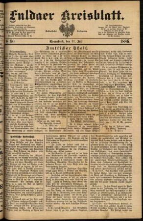 Ausgabe vom Samstag, den 31. Juli 1886.