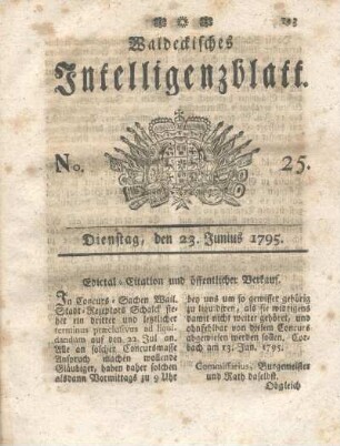 No. 25, Dienstag, den 23. Junius 1795