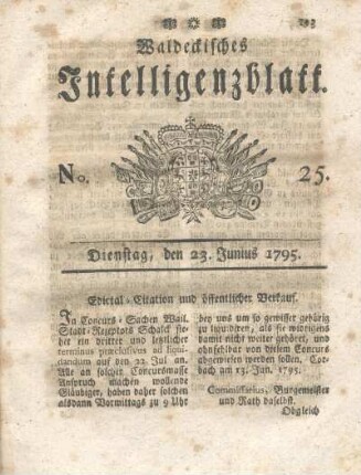 No. 25, Dienstag, den 23. Junius 1795