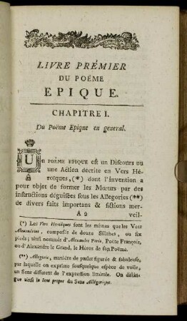 Livre Prèmier du Poëme Epique.