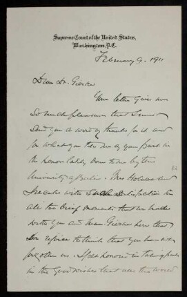 Brief von Oliver Wendell Holmes an Otto von Gierke, Washington, DC, 9.1.1911