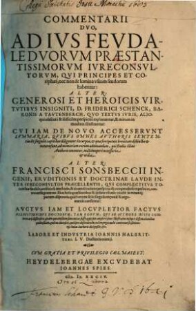 Commentarii duo ad ius feudale, [1]