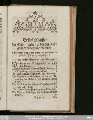 Erstes Register der Sätze, welche in beyden Jahrgängen abgehandelt worden.
