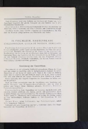 IV. Fischleim, Hausenblase (Colla pirscium, colla de poisson, isinglass).