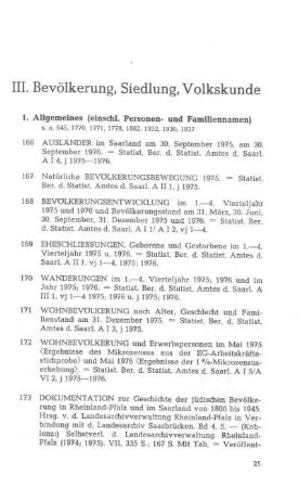 III. Bevölkerung, Siedlung, Volkskunde