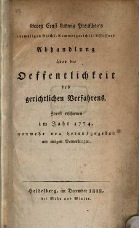 Abhandlung über die Öffentlichkeit des gerichtlichen Verfahrens