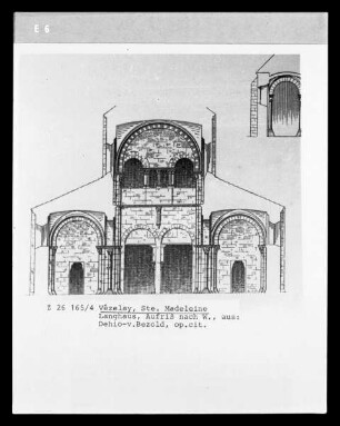 Vézelay, Querschnitt und Aufriss des Langhauses der ehemaligen Abteikirche Sainte-Marie-Madeleine