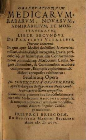 Observationum medicarum rariorum liber ..., 2