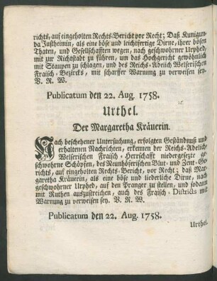Urthel. Der Margaretha Kräuerin