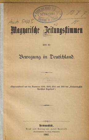 Magyarische Zeitungsstimmen über die Bewegung in Deutschland