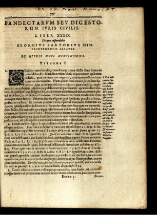 ... Liber XXXIX. ... De Operis Novi Nuntiatione