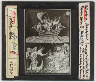 München, Staatsbibliothek: Clm 4453, Bamberger Evangeliar, fol. 103b: Heilung des Besessenen, Sturm