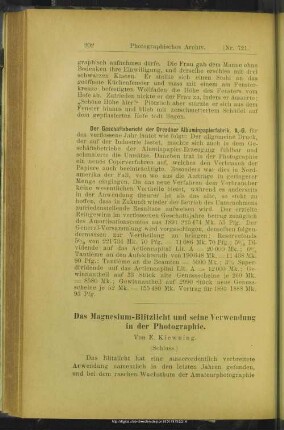 Das magnesium-Blitzlicht und seine Verwendung in der Photographie