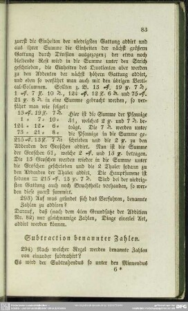 Subtraction benannter Zahlen