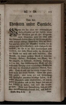 VI. Von den Thorheiten unsrer Eigenliebe.