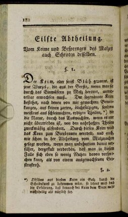 Eilfte Abtheilung. Vom Keime und Besprengen des Malzes auch Schroten desselben