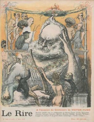 À l'occasion du Centenaire de Victor Hugo Numéro spécial avec la collaboration de Barcet, Caran d'Ache, Devambez, Jeanniot, Lafargue, Léandre, Métivet, Meunier, Robida, Steinlen, Willette; 8 pages en couleurs et un grand drame romantique "Carlos s'amuse".
