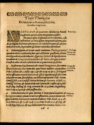 Theses Theologicae De Idololatria Romanae Ecclesiae, in cultu Imaginum.