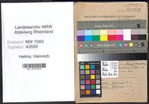 Entnazifizierung Heinrich Helms , geb. 12.04.1890 (Zollbeamter)
