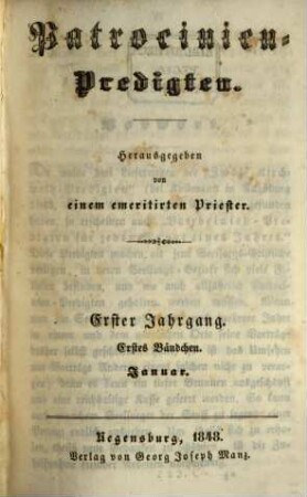 Patrocinien-Predigten. 1. 1848/50, Nr. 1 - 4