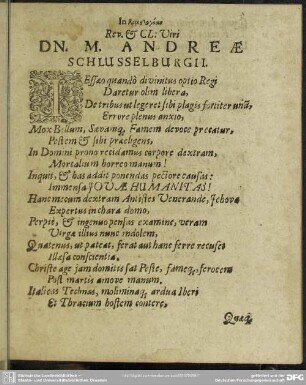 In [...] Rev. & Cl: Viri Dn. M. Andreae Schlusselburgii