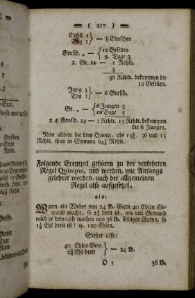 Folgende Exempel ... zu der verkehrten Regel Quinque