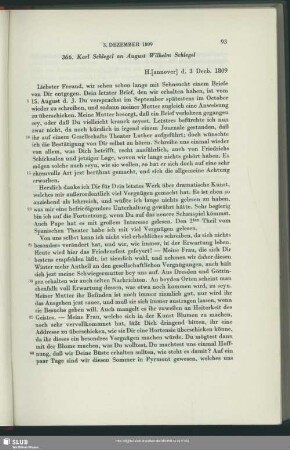 Karl August Moritz Schlegel an August Wilhelm von Schlegel, Hannover, 03.12.1809