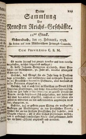 11tes Stuck. Schwabach, den 17. Februarii, 1758.