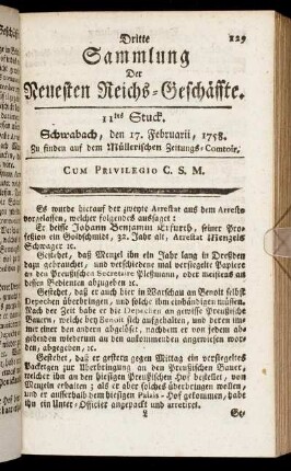 11tes Stuck. Schwabach, den 17. Februarii, 1758.