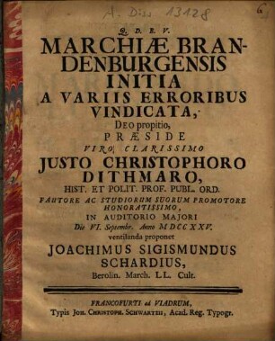Marchiae Brandenburgensis Initia A Variis Erroribus Vindicata
