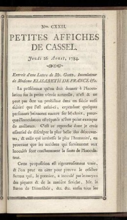 No CXXII (Jeudi 26 Aoust 1784)