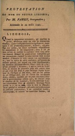 Protestation Au Nom Du Peuple Liegeois